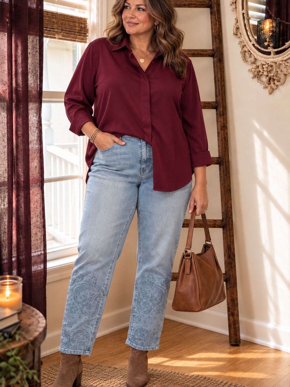 Soft Surroundings Paisley Embroidered Light Wash Jeans Size 14
